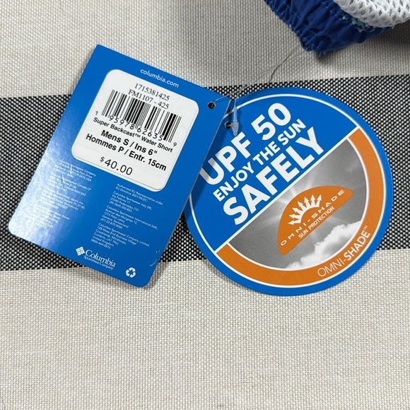 Columbia Men’s Swim Trunks Blue Boat Print Backcast Shorts S NWT 6” Inseam UPF - Picture 9 of 15